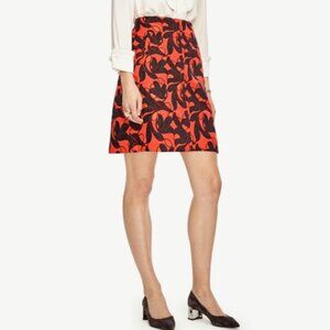Ann Taylor Orange Red Vine Jacquard Side Pocket Skirt
